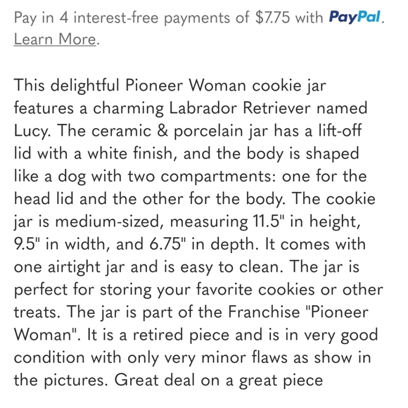 The Pioneer Woman white dog cookie jar. LABRADOR Lucy  EUC Rare find - Picture 5 of 5